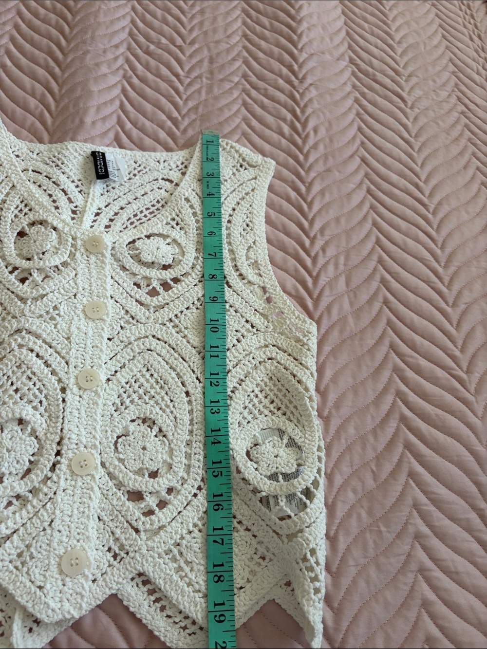 H&M White Crochet Cotton Vest Button Front Boho Sleeveless Top Size S - Picture 9 of 11
